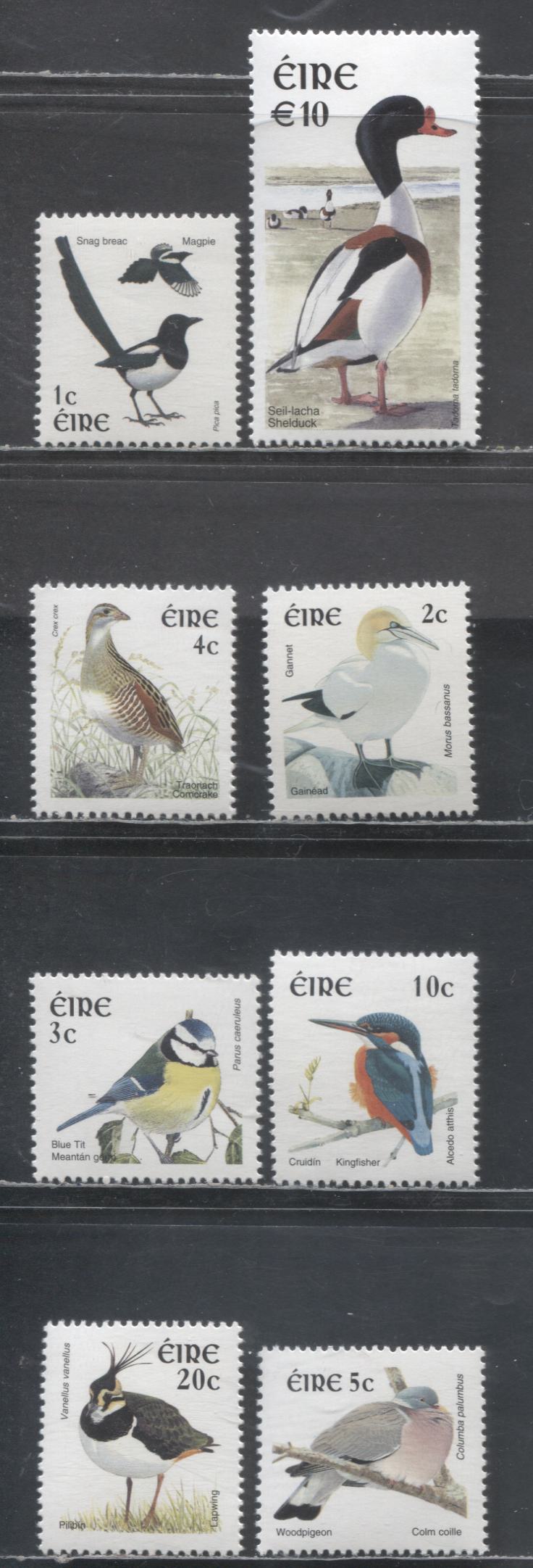 Lot 87 Ireland SC#1353-1369 2002 Bird Definitives, Untagged, HF & NF Papers, 8 VFNH Singles, Click on Listing to See ALL Pictures, 2017 Scott Cat. $39.9