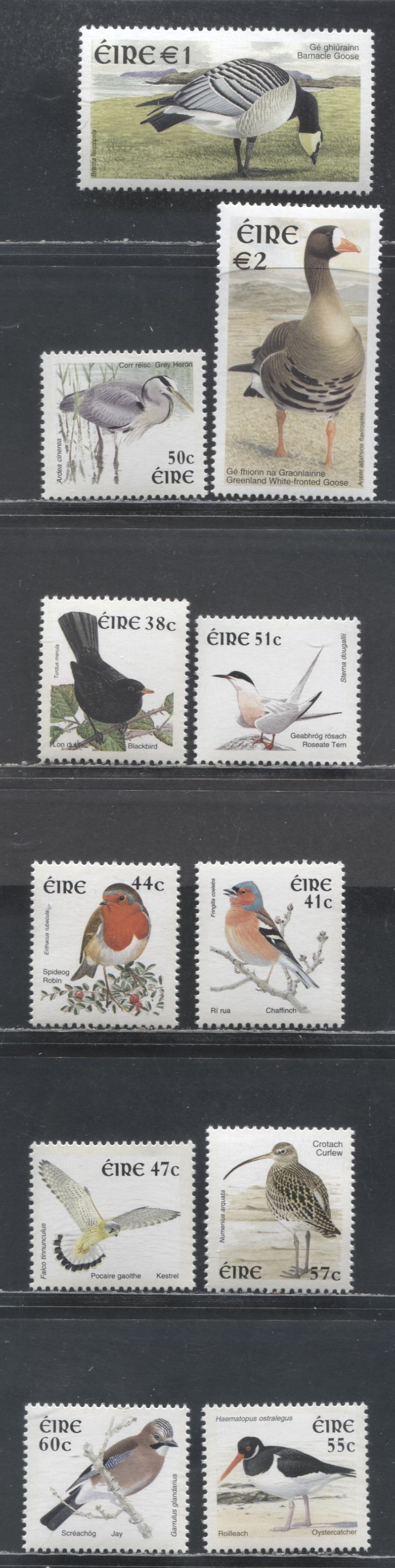 Lot 88 Ireland SC#1360-1367 2002 Bird Definitives, GT4 Tagged & Untagged, NF Papers, 11 VFNH Singles, Click on Listing to See ALL Pictures, 2017 Scott Cat. $22.05