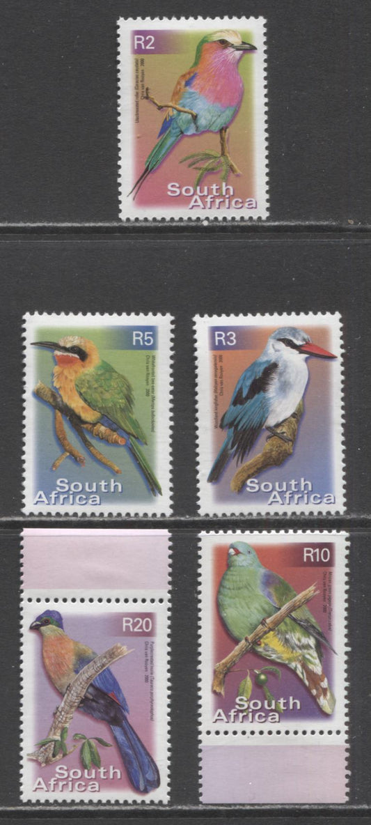 South Africa SC#1192a/1199a 2001-2003 Bird Definitive Reprints, Perf 13, Smooth, Likely Fasson Paper, HB/DF Or HF/LF, 5 VFNH Singles, Click on Listing to See ALL Pictures, 2017 Scott Cat. $16