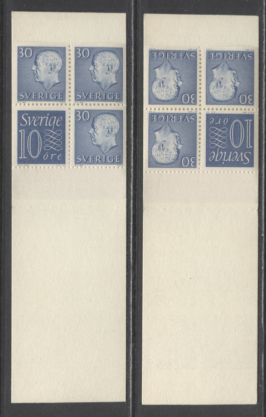 Sweden SC#584b (Facit HA8RV)/584b (Facit HA8OV) 1961 Re-Engraved King Gustav VI Adolf Definitive Issue, Both With Blank Selvedge, Upright And Inverted Panes, 10 Ore On Left, 2 VFNH Booklets of 4 (3 +1), Estimated Value $6
