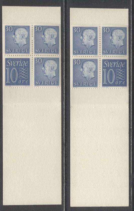 Sweden SC#584b (Facit HA8RH)/584b (Facit HA8OH) 1961 Re-Engraved King Gustav VI Adolf Definitive Issue, Both With Blank Selvedge, Inverted Panes, 10 Ore On Left And Right, 2 VFNH Booklets of 4 (3 +1), Estimated Value $10
