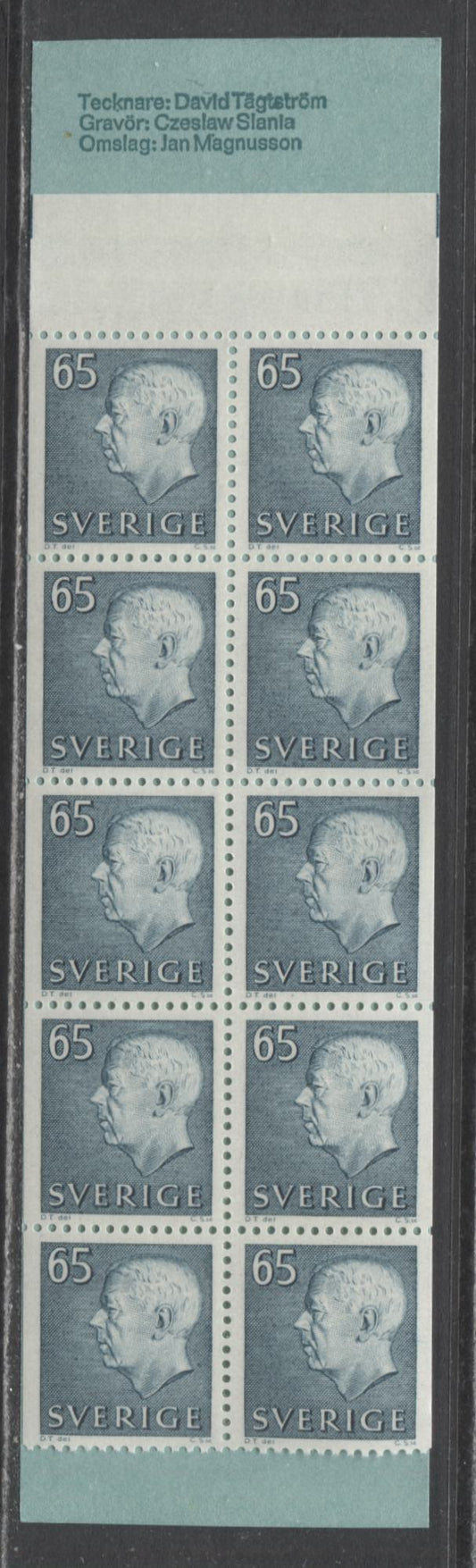 Sweden SC#672D (Facit #H246) 65 Ore Dull Blue Green 1971 Re-Engraved King Gustav VI Adolf Definitive Issue, A VFNH Booklet of 10, Click on Listing to See ALL Pictures, Estimated Value $8