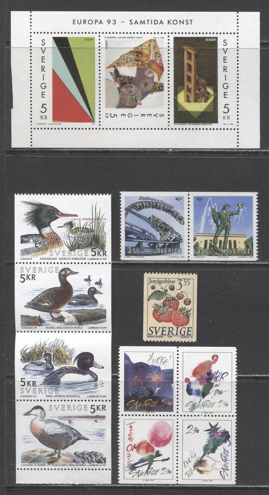 Sweden SC#1994a/2031 1993 Gothenburg Tourist Attractions - 1993 Sea Birds Issues, 2 VFNH Booklet Panes and Blocks of 4, A Souvenir Sheet of 3, Pair and Single, Click on Listing to See ALL Pictures, 2017 Scott Cat. $26.4