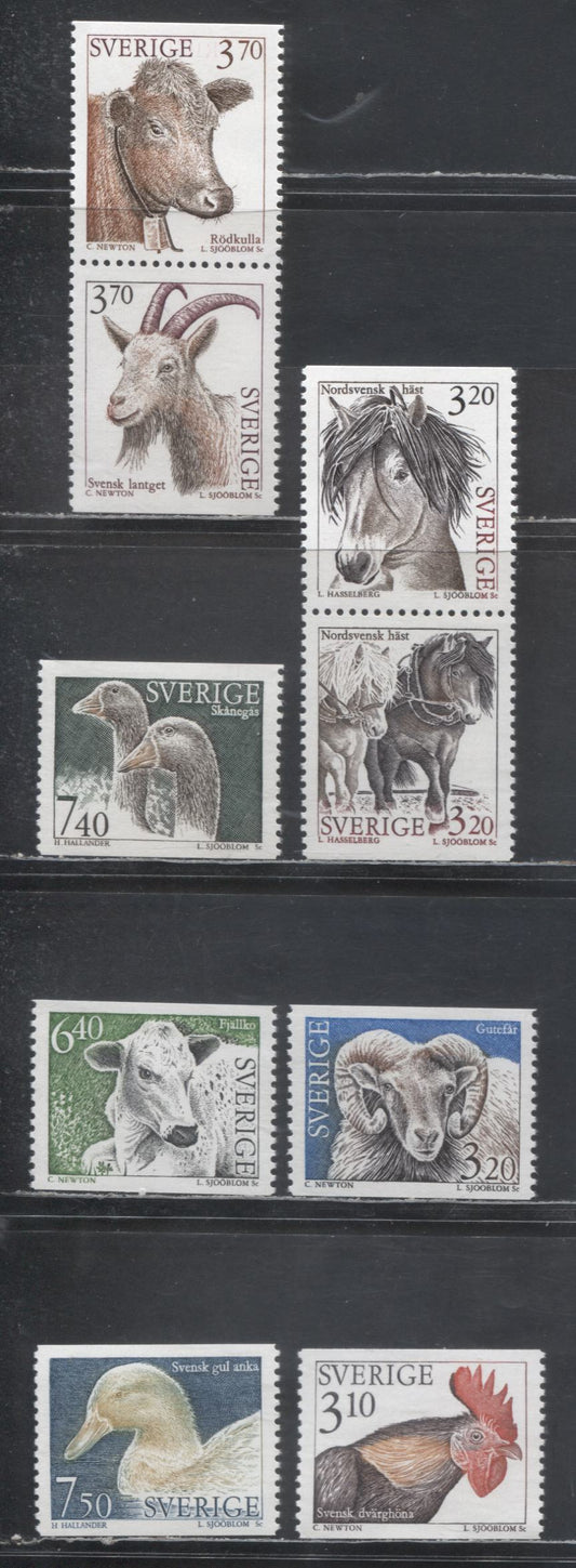 Sweden SC#2047-2060A 1994-1995 Wildlife Definitives, 5 VFNH Singles And Two Booklet Pairs, Click on Listing to See ALL Pictures, 2017 Scott Cat. $17.7