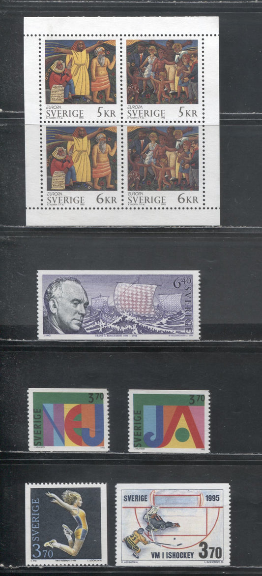 Sweden SC#2101/2119 1994 Frans Bengtsson - 1995 Europa Issues, 5 VFNH Singles and A Sheetlet of 4, Click on Listing to See ALL Pictures, 2017 Scott Cat. $20.3