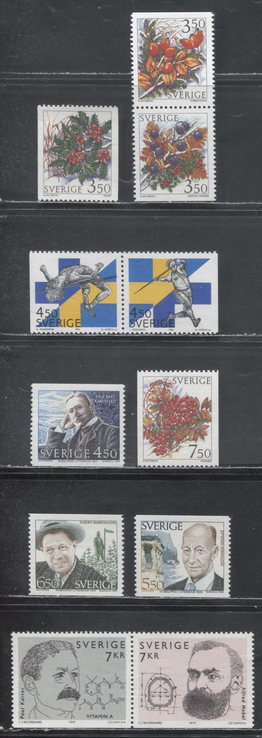 Sweden SC#2092a/2255 1994 Finland-Sweden Track & Field Meet - 1997 Nobel Prize Issues, 5 VFNH Singles, And Three Booklet Pairs, Click on Listing to See ALL Pictures, 2017 Scott Cat. $24.15