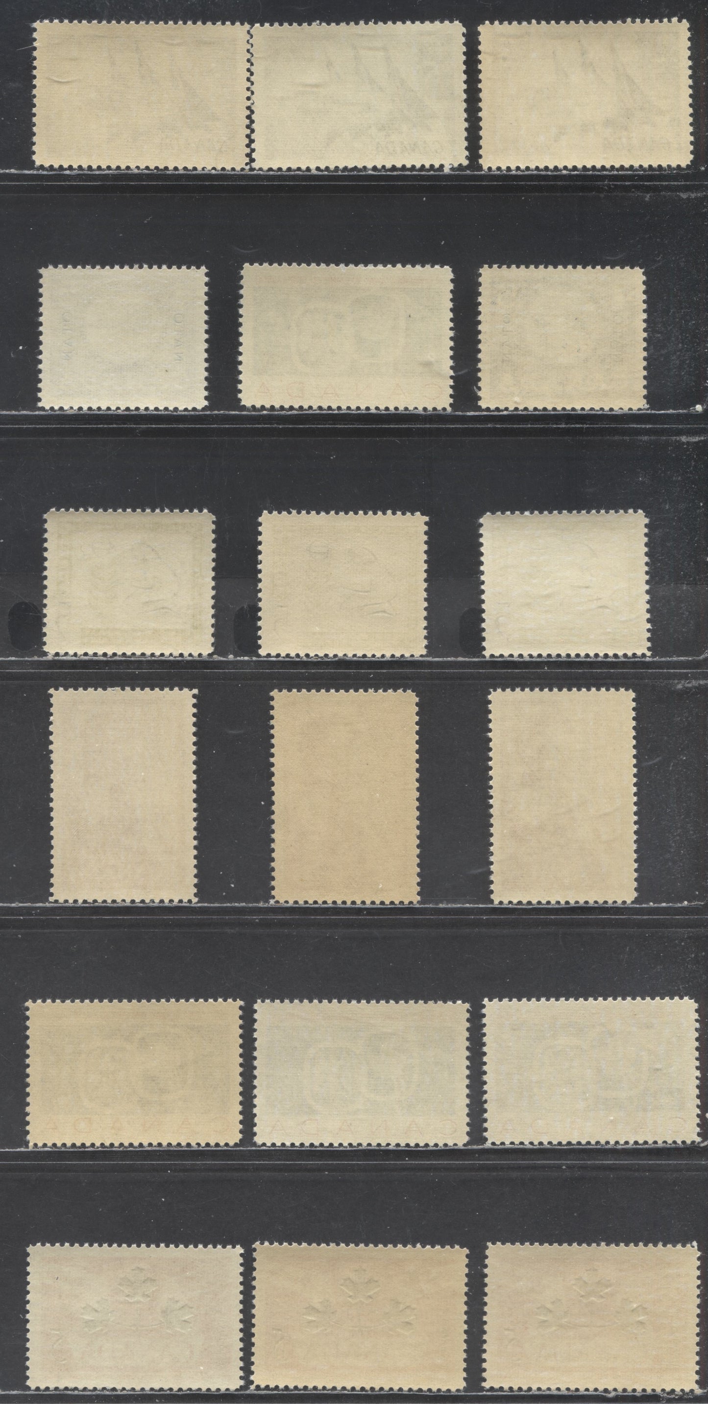 Canada #383-388 5c Various Colours Various Subjects, 1959 Silver Dart - Plains of Abraham Issues, 18 VFNH Singles,Smooth Paper, Ribbed On Back, Streaky And Smooth Cream Semi-Gloss Gum Slightly Different Shades