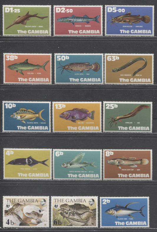 Lot 1 Gambia SC#253/516 1971-1984 Fish - Hatchlings Issues, 13 VFNH/OG Singles, Click on Listing to See ALL Pictures, 2017 Scott Cat. $18.8