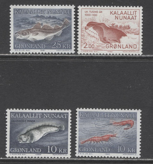 Lot 14 Greenland SC#136/146 1981-1986 Marine Life Issue, 4 VFOG Singles, Click on Listing to See ALL Pictures, 2017 Scott Cat. $16.65