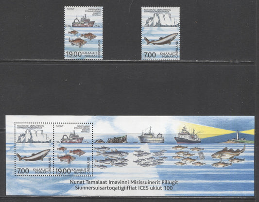 Lot 22 Greenland SC#401-402a 2002 International Council For Exploration Of The Seas, 3 VFNH Singles & Souvenir Sheet, Click on Listing to See ALL Pictures, 2017 Scott Cat. $17.5