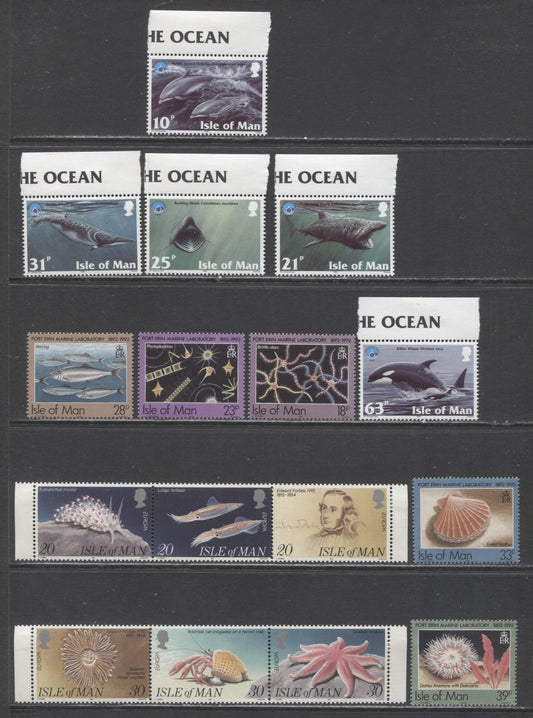 Lot 45 Isle Of Man SC#509/780 1992-1998 Port Erin Marine Lab Centenary - Marine Life Issues, 12 VFOG/NH Singles & Strips Of 3, Click on Listing to See ALL Pictures, 2017 Scott Cat. $17