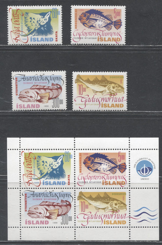 Lot 47 Iceland SC#856-859a 1998 Fish Issue, 5 VFNH Singles & Souvenir Sheet, Click on Listing to See ALL Pictures, 2017 Scott Cat. $22.05