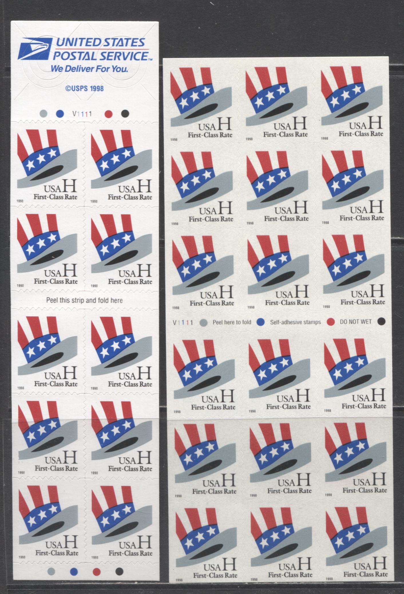 Lot 110 United States SC#3268a-3269a 1998 Uncle Sams Hat H Series, 2 VFNH Block Of 10 & 18, Click on Listing to See ALL Pictures, 2017 Scott Cat. $18.5