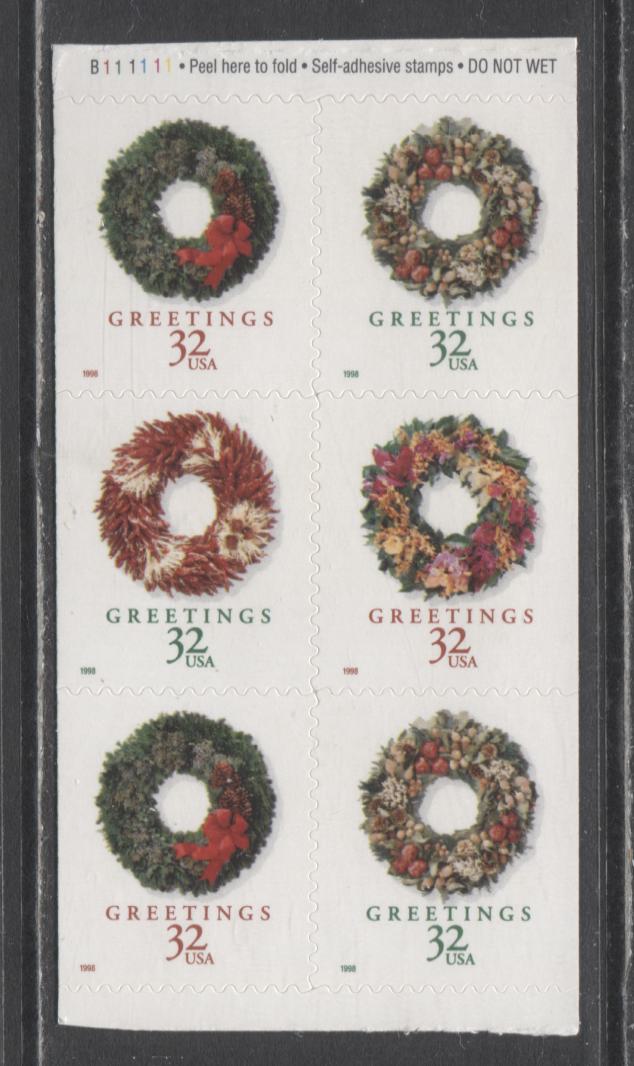 Lot 113 United States SC#3248c 32c Multicolored 1998 Christmas Issue, A VFNH Pane Of 6, Click on Listing to See ALL Pictures, 2017 Scott Cat. $26