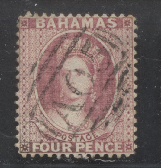 Lot 336 Bahamas SC#18 4d Rose 1863-1881 Queen Victoria Chalon Heads, Perf. 14, Wmk Crown CC, With SON Nassau A05 Barred Oval Cancel, A VF Used Single, Click on Listing to See ALL Pictures, Estimated Value $65