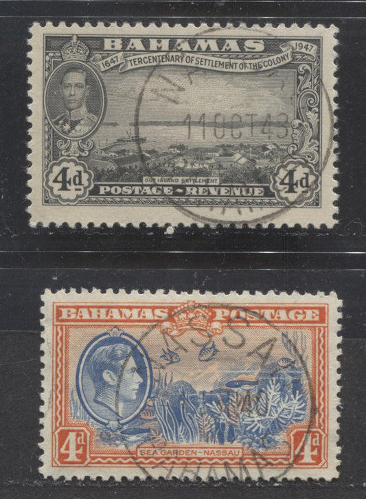 Lot 340A Bahamas SC#106-106 1948-1948 King George VI Pictorial Definitive & Eluterhan Settlement  Issues, With SON 1940 and 1948 Nassau CDS Cancels, Including First Day Cancel On Elutheran Settlement Stamp, A VF Used Singles, Estimated Value $5