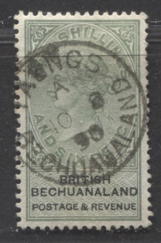 Lot 345A Bechanaland Protectorate SC#18 2/6d Dull Green & Black 1887 Lilac & Green Queen Victoria Keyplates, With SON November 8, 1890 Taungs CDS Cancel, A VF Used Single, Click on Listing to See ALL Pictures, 2022 Scott Classic Cat. $80