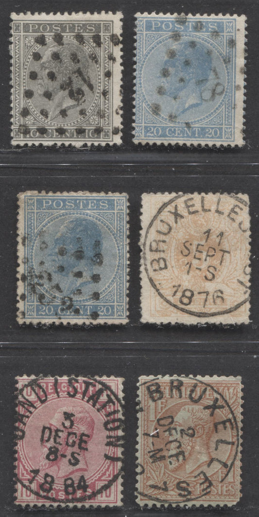 Lot 346 Belgium SC#18/54 1867-1885 Leopold I & II Keyplates, With SON Numeral & Town Cancels, 6 VG & Fine Used Singles, Click on Listing to See ALL Pictures, Estimated Value $25