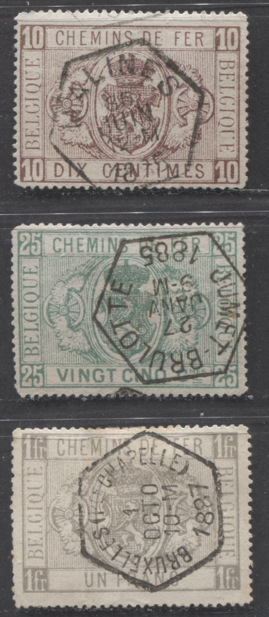 Lot 349 Belgium SC#Q1/Q6 1879-1882 Parcel Post, All With SON Hexagonal Cancels, 3 VG & Fine Used Singles, Click on Listing to See ALL Pictures, Estimated Value $15