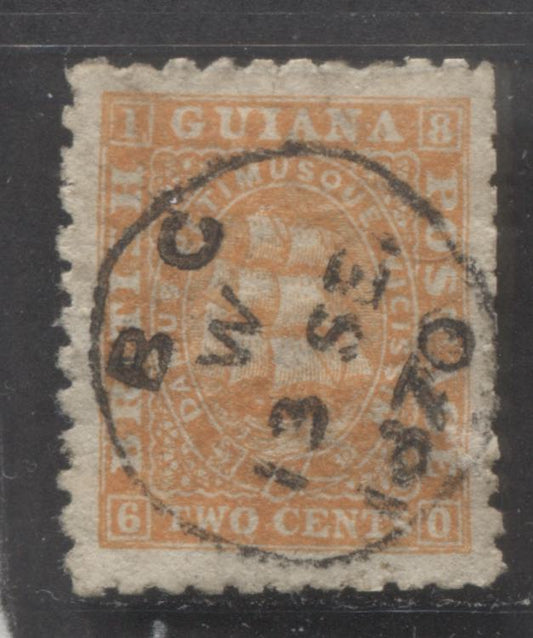 Lot 354A British Guiana SC#51 2c Orange 1866-1871 Seal of The Colony Issue, Perf. 10, With SON September 13, 1870 BG CDS Cancel, A F/VF Used Single, Click on Listing to See ALL Pictures, Estimated Value $10