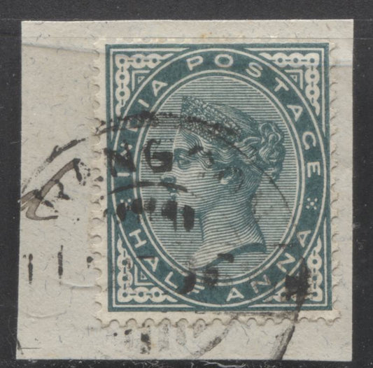Lot 356 Burma - India Iused in Burma SC#36 1/2a Blue Green 1882-1887 Queen Victoria Keyplates, On Piece With Rangoon CDS Cancel, A Fine Used Single, Click on Listing to See ALL Pictures, Estimated Value $3