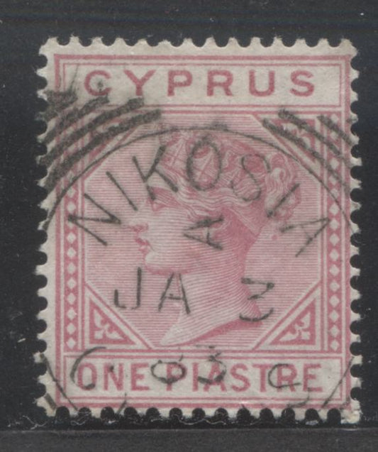 Lot 360 Cyprus SC#12 1pi Rose 1881 Queen Victoria Keyplates, Wmk Crown CC, With January 3, 1883 Nikosia Squared Circle Cancel, A VF Used Single, Click on Listing to See ALL Pictures, 2022 Scott Classic Cat. $37.5