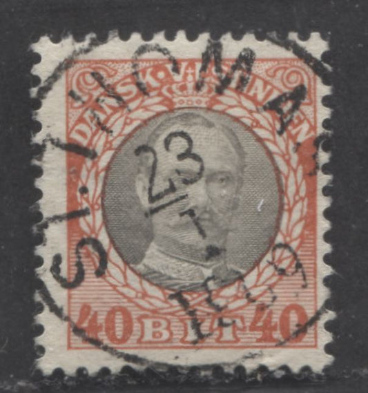 Lot 368 Danish West Indies SC#49 40b Vermilion & Grey 1908 King Frederik VIII Issue, With SON January 23, 1980 St. Thomas CDS Cancel, A Fine Used Single, Click on Listing to See ALL Pictures, Estimated Value $8