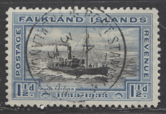 Lot 377 Falkland islands SC#67 1.5d Light Blue & Black 1933 Centenary Issue, SON January 3, 1933 Port Stanley CDS, A VF Used Single, Click on Listing to See ALL Pictures, 2022 Scott Classic Cat. $27.5
