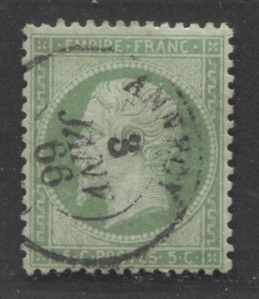 Lot 381 France SC#23 5c Yellow Green on Pale Greenish 1862-1871 Napoleon III Keyplate Issue, With SON January 3, 1866 Anneroy CDS Cancel, A VF Used Single, Click on Listing to See ALL Pictures, Estimated Value $15