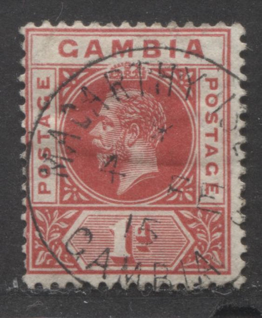 Lot 387 Gambia SC#71 1d carmine 1912-1922 King George V Keyplate Issue, MCA Wmk, SON February 4, 1915 McCarthy Island CDS, A Fine Used Single, Click on Listing to See ALL Pictures, Estimated Value $5