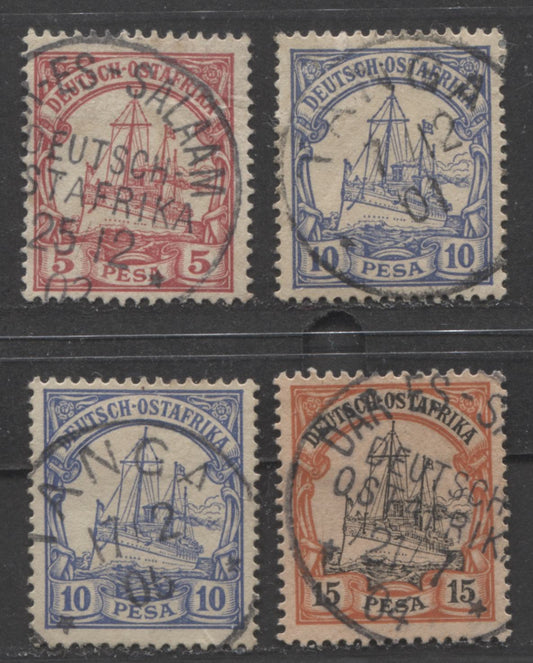 Lot 388 German East Africa SC#13  1900 Kaiser Yachts, Pesa Currency, Unwatermarked, All With SON Cancels, 4 Fine & VF Used Singles, Click on Listing to See ALL Pictures, 2022 Scott Classic Cat. $17.25
