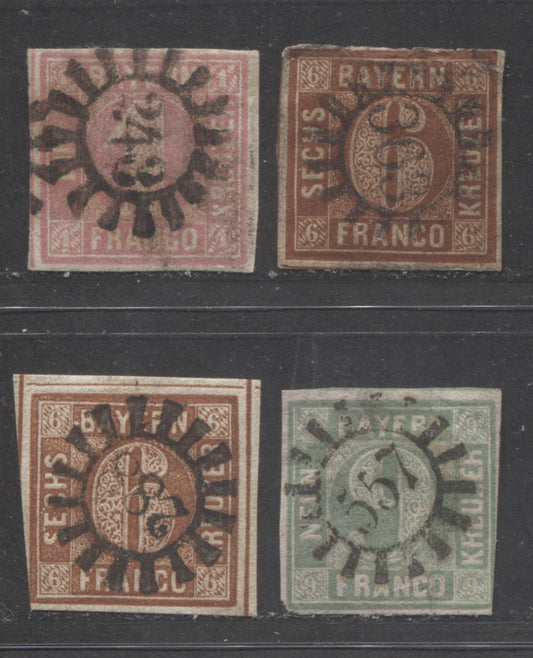 Lot 393 Germany - Bavaria SC#4/6b 1850-1858 Numeral Issue With Complete Circle, With SON Cogwheel Numeral Cancels, 4 VG & Fine Used Singles, Click on Listing to See ALL Pictures, Estimated Value $20