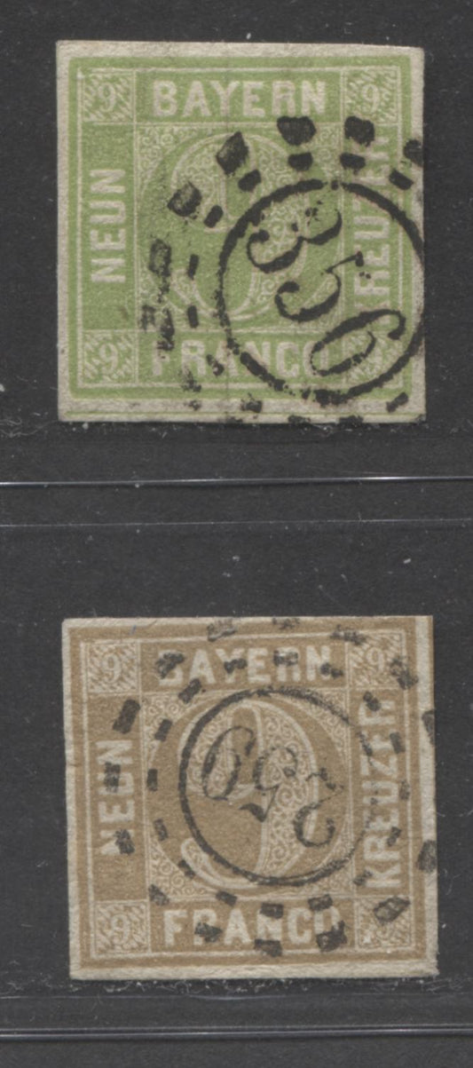 Lot 394 Germany - Bavaria SC#6-12 1850-1862 Numeral Issue With Complete Circle, With SON Cogwheel Numeral Cancels, 2 Fine & VF Used Singles, Click on Listing to See ALL Pictures, Estimated Value $25