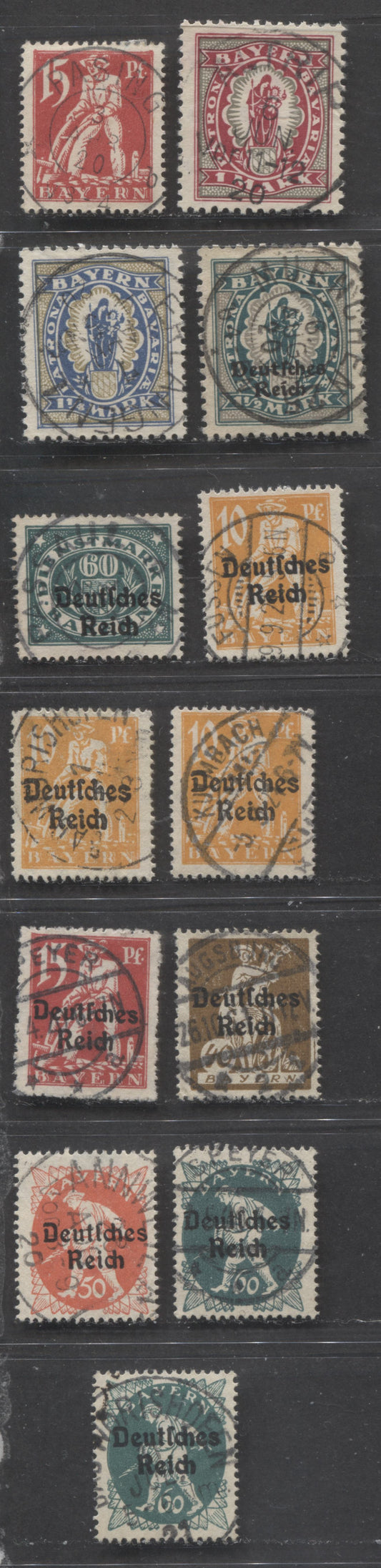 Lot 400 Germany - Bavaria SC#240/O59 1920 Plowman, Sower & Industry Definitives, All With SON Postal Cancels, 13 VF Used Singles, Click on Listing to See ALL Pictures, 2022 Scott Classic Cat. $25.5