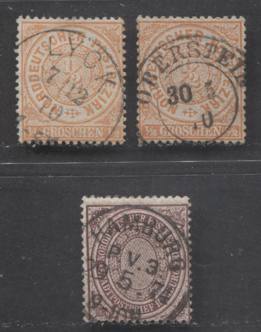 Lot 408 Germany - North German Confederation SC#15-24 1869 Perforated Numeral Issue, With SON Town Cancels, 3 VF Used Singles, Click on Listing to See ALL Pictures, Estimated Value $20