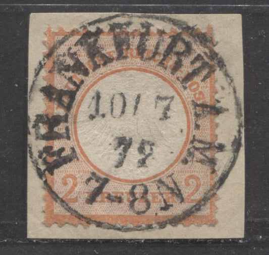 Lot 410 Germany SC#8 2kr Red Orange 1872 Eagle & Small Shield Issue, With SON October 7 1872 Frankfurt CDS, A VF Used Single, Click on Listing to See ALL Pictures, 2022 Scott Classic Cat. $165
