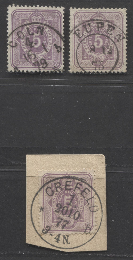 Lot 418 Germany SC#30 5pf Violet 1875-1877 Numeral & Eagle Pfenninge Issue, All With SON Town Cancels, 3 VF Used Singles, Click on Listing to See ALL Pictures, Estimated Value $15