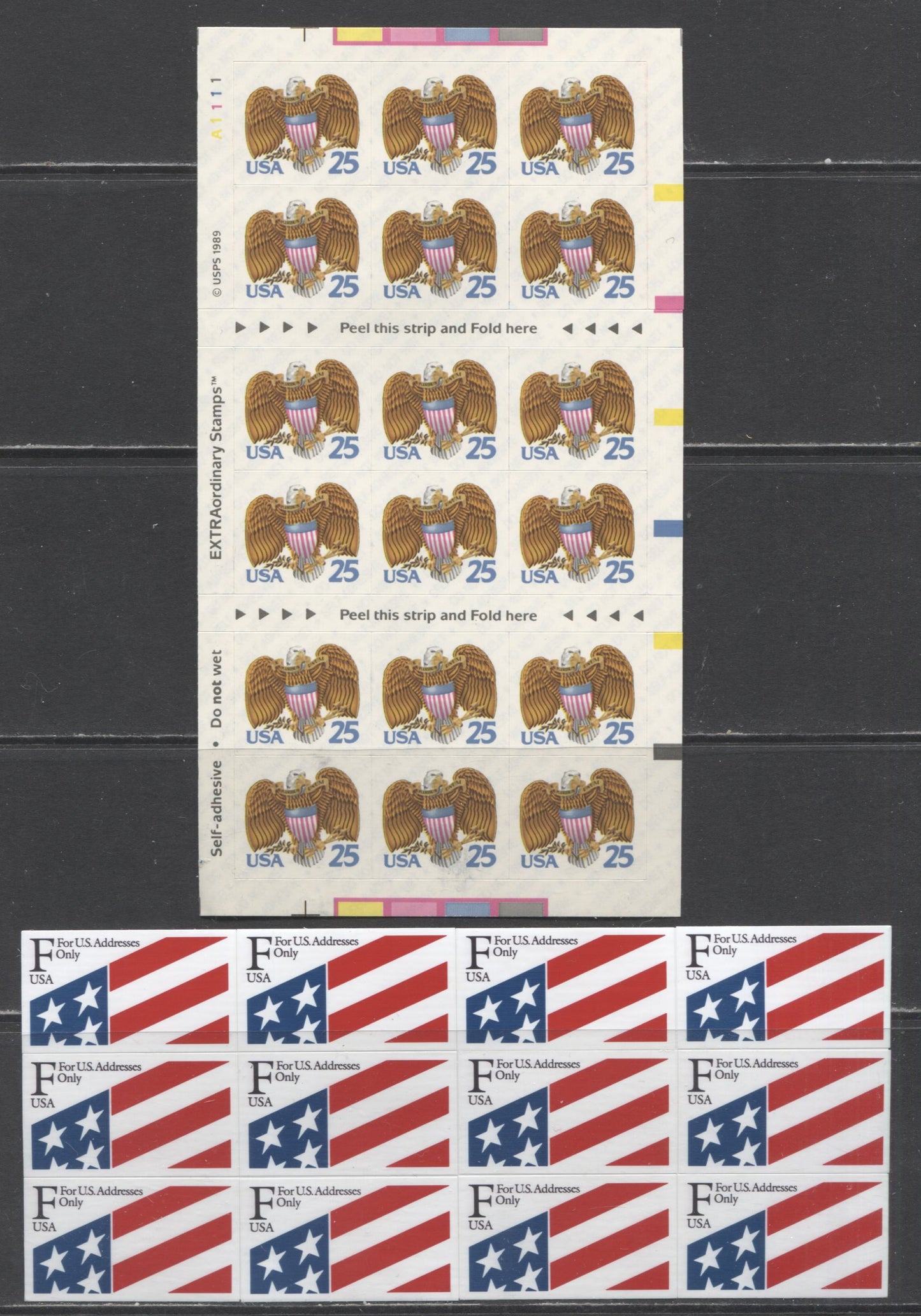 Lot 78 United States SC#2431/2522 1989-1991 Eagle/Shield & Imperf Self Adhesive Issues, 2 VFNH Blocks Of 18 & 12, Click on Listing to See ALL Pictures, 2017 Scott Cat. $18.25