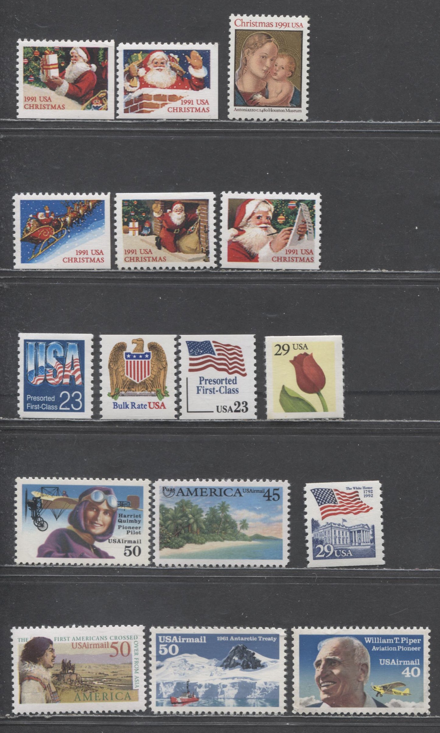Lot 83 United States SC#2525/C131 1990-1993 Pre-Columbian America Airmails, Christmas, Flowers & Flag Issues, 16 VFNH Singles, Click on Listing to See ALL Pictures, 2017 Scott Cat. $14