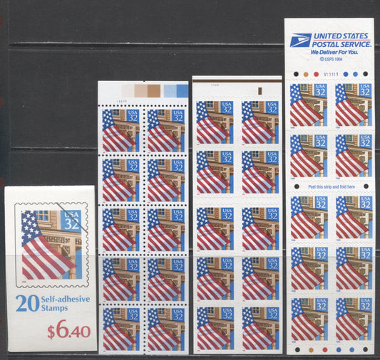 Lot 96 United States SC#2920De-2921a 1993-1995 Flag Over Porch Issue, 3 VFNH Blocks Of 10 & Booklet Of 20, Click on Listing to See ALL Pictures, 2017 Scott Cat. $30