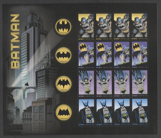 Lot 101 United States SC#4928-4935 2014 Batman Issue, A VFNH Sheet Of 16, Click on Listing to See ALL Pictures, 2017 Scott Cat. $20