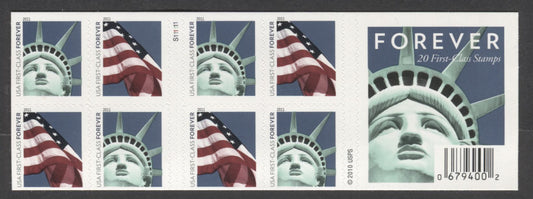 Lot 111 United States SC#4562b First Class Forever Multicolored 2011 Flag & Statue Issue, Double Sided Booklet, A VFNH Booklet Of 20, Click on Listing to See ALL Pictures, 2017 Scott Cat. $20