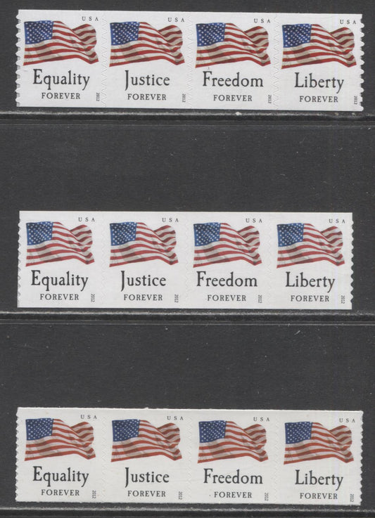 Lot 115 United States SC#4632a/4640a 2012 Flags Issue, 3 VFNH Strips Of 4, Click on Listing to See ALL Pictures, 2017 Scott Cat. $12