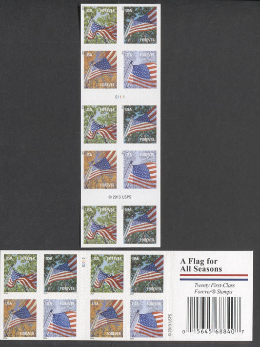 Lot 122 United States SC#4785f-4785h 2013 Flags Issue, Booklet Of 20 Is Double Sided, 2 VFNH Booklet Pane Of 10 & Booklet Of 20, Click on Listing to See ALL Pictures, 2017 Scott Cat. $30