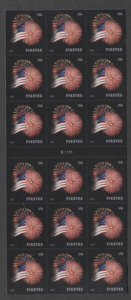 Lot 127 United States SC#4871a Forever Multicolored 2014 Flags & Fireworks Issue, A VFNH Pane Of 18, Click on Listing to See ALL Pictures, 2017 Scott Cat. $18