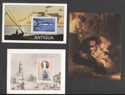 Lot 128 Antigua SC#546/578 1979-1980 Fish, Capt Cook & Paintings Issues, 3 VFNH Souvenir Sheets, Click on Listing to See ALL Pictures, 2017 Scott Cat. $8.5