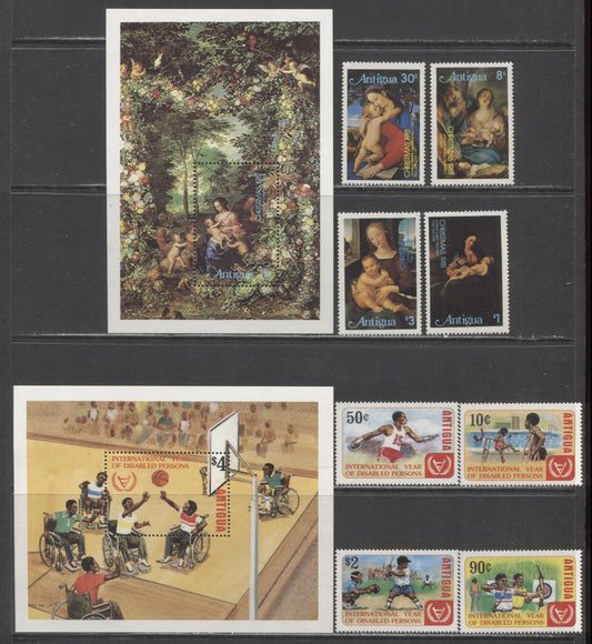 Lot 132 Antigua SC#638-647 1981 Year Of The Disabled - Christmas Issues, 10 VFNH Singles & Souvenir Sheets, Click on Listing to See ALL Pictures, 2017 Scott Cat. $17.55