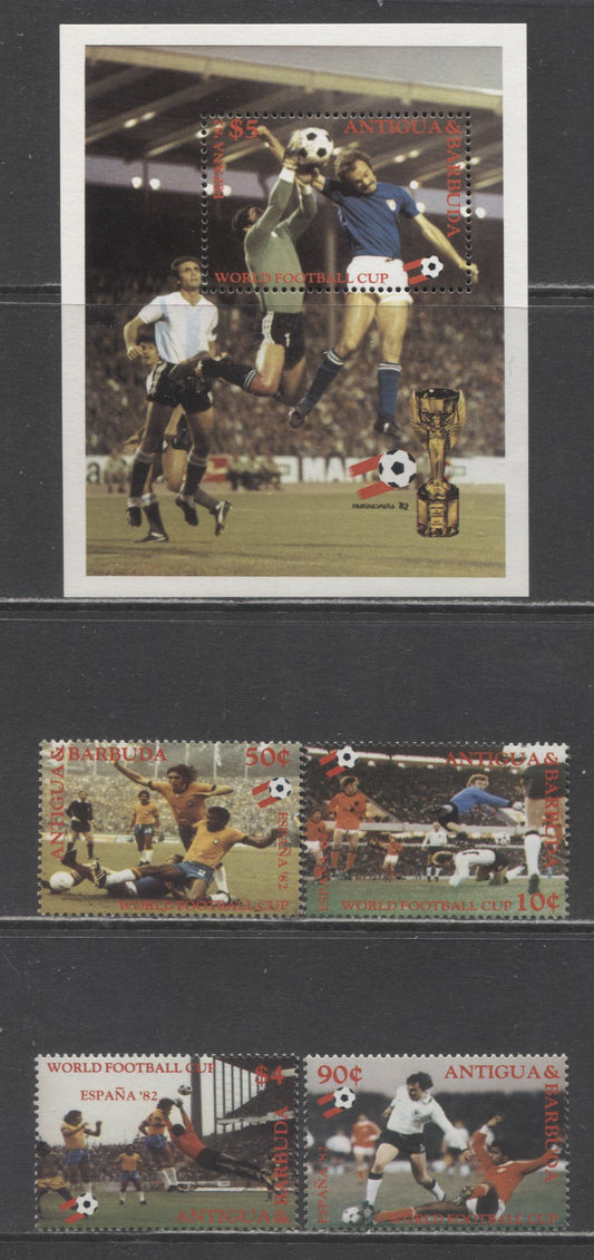 Lot 133 Antigua SC#648-652 1982 Soccer Issue, 5 VFNH Singles & Souvenir Sheet, Click on Listing to See ALL Pictures, 2017 Scott Cat. $14.45