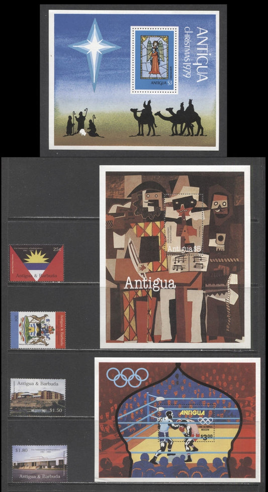 Lot 142 Antigua SC#551/2605 1979-2002 Christmas/21st Anniversary Of Independence Issues, 7 VFNH Singles & Souvenir Sheets, Click on Listing to See ALL Pictures, 2017 Scott Cat. $10.5