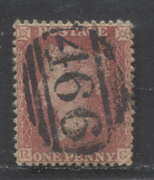Lot  450 Great Britain - Barred Numeral Cancels For England & Wales: 400-499 SC#20 1d Rose Red 1857-1863 1d Red Stars, Large Crown, White Paper, Perf. 14 Issue, SON #466, Alphabet IV, Plate 50 or 51, A Fine Used Single, Estimated Value $20
